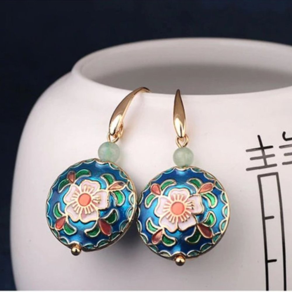 NEW 14 Gold Plated Flower Vintage Venturine Earrings Last One - Picture 11 of 16